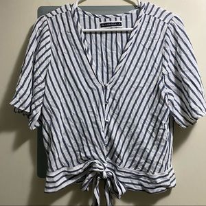 Offerme$5❗️ A&F White Size Small Short Sleeve Blouse with Navy Stripped pattern